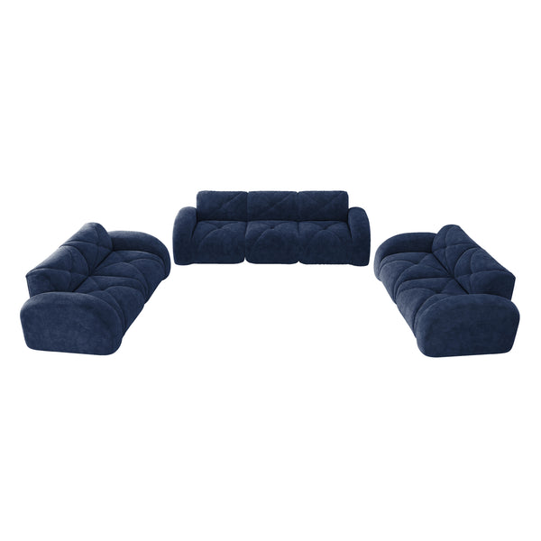 English Elm 3 Piece Velvet Cloud Sofa Set Tufted Plush Living Room Modular Seating Collection Blue W714S01645