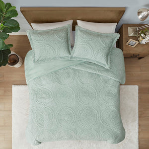 English Elm Full/Queen Arya Medallion Faux Fur Comforter Mini Set Aqua Embroidered Ultra Plush Machine Washable Elegance B03597230