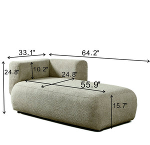 English Elm Upholstered Boucle Chaise Lounge with Wood Legs for Bedroom or Living Room W5515P437356