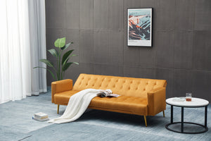 English Elm Sofa Bed Velvet Upholstered Convertible with Gold Metal Legs for Studio Spaces Ginger B205P246430