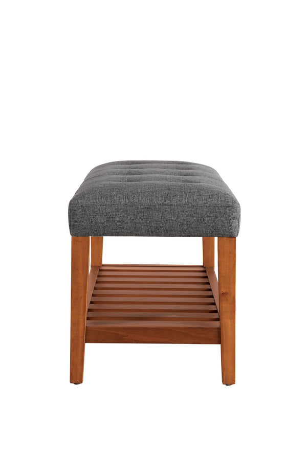 English Elm Charla Tufted Gray Fabric & Oak Finish Bench with Slatted Storage Shelf, 40" Seat, Modern Entryway B2726P256274