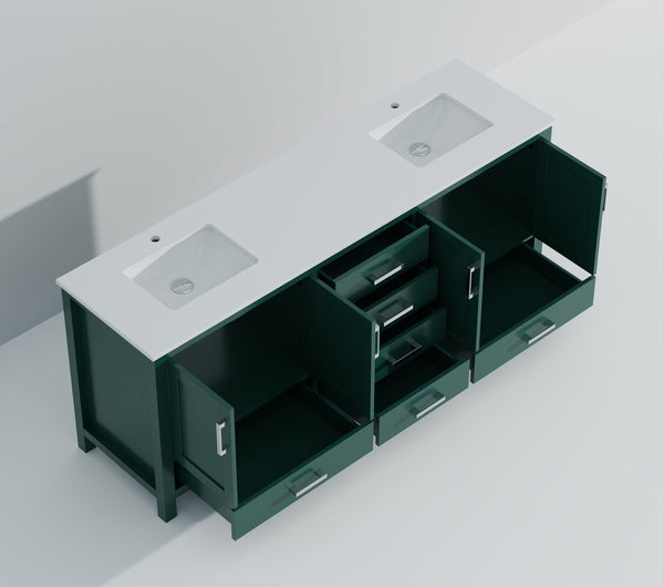 English Elm Green Solid Wood Double Bath Vanity 84" W x 22" D with Cultured Marble Top, Soft-Close Drawers, Ample Storage B2731P259170