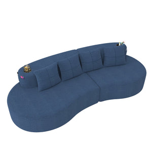 English Elm Modern Half Moon Chenille Sectional Three Seat Curved Sofa for Living Room or Apartment Navy W395P435340