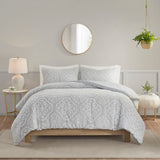 Madison Park Everly Shabby Chic 3 Piece Tufted Woven Medallion Duvet Cover Set MP12-8305 Grey/White