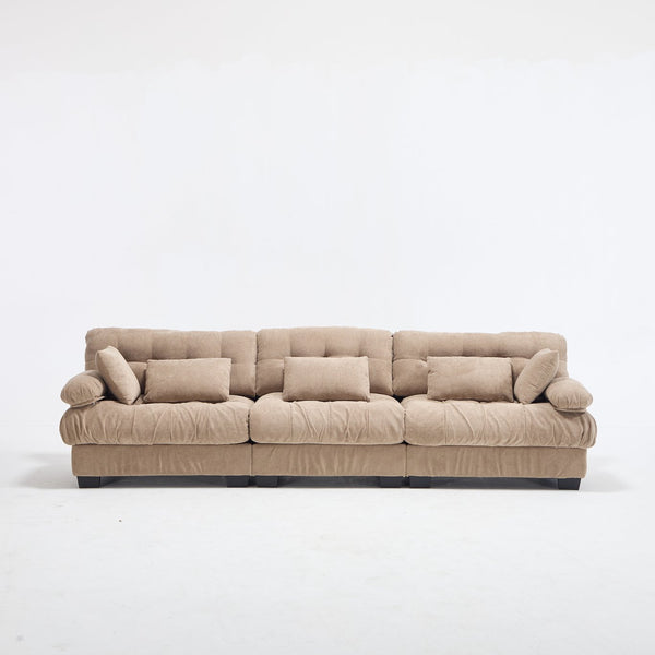 English Elm Modular Cloud Sectional Sofa Flannelette Deep Seat Couch for Living Room with Pillows Light Brown W2120S00030