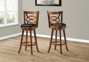 English Elm Bar Stools Set Of 2 - Swivel, Bar Height, Dark Oak Frame & Black Leather Look For Modern Spaces B2710P218859