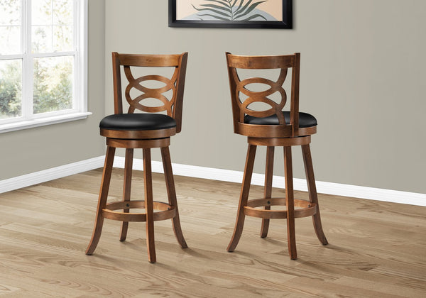 English Elm Bar Stools Set Of 2 - Swivel, Bar Height, Dark Oak Frame & Black Leather Look For Modern Spaces B2710P218859