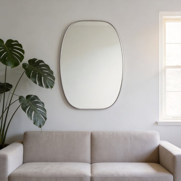 English Elm 30x40 Oval Wall Mirror Slim Metal Frame Distortion Free Glass Bathroom Entryway Accent Silver W2203P476483