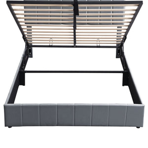 English Elm Queen Linen Upholstered Platform Bed with Hydraulic Lift Storage and Padded Headboard N708P201552E