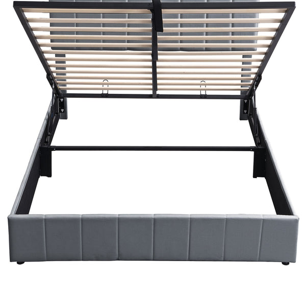 English Elm Queen Linen Upholstered Platform Bed with Hydraulic Lift Storage and Padded Headboard N708P201552E