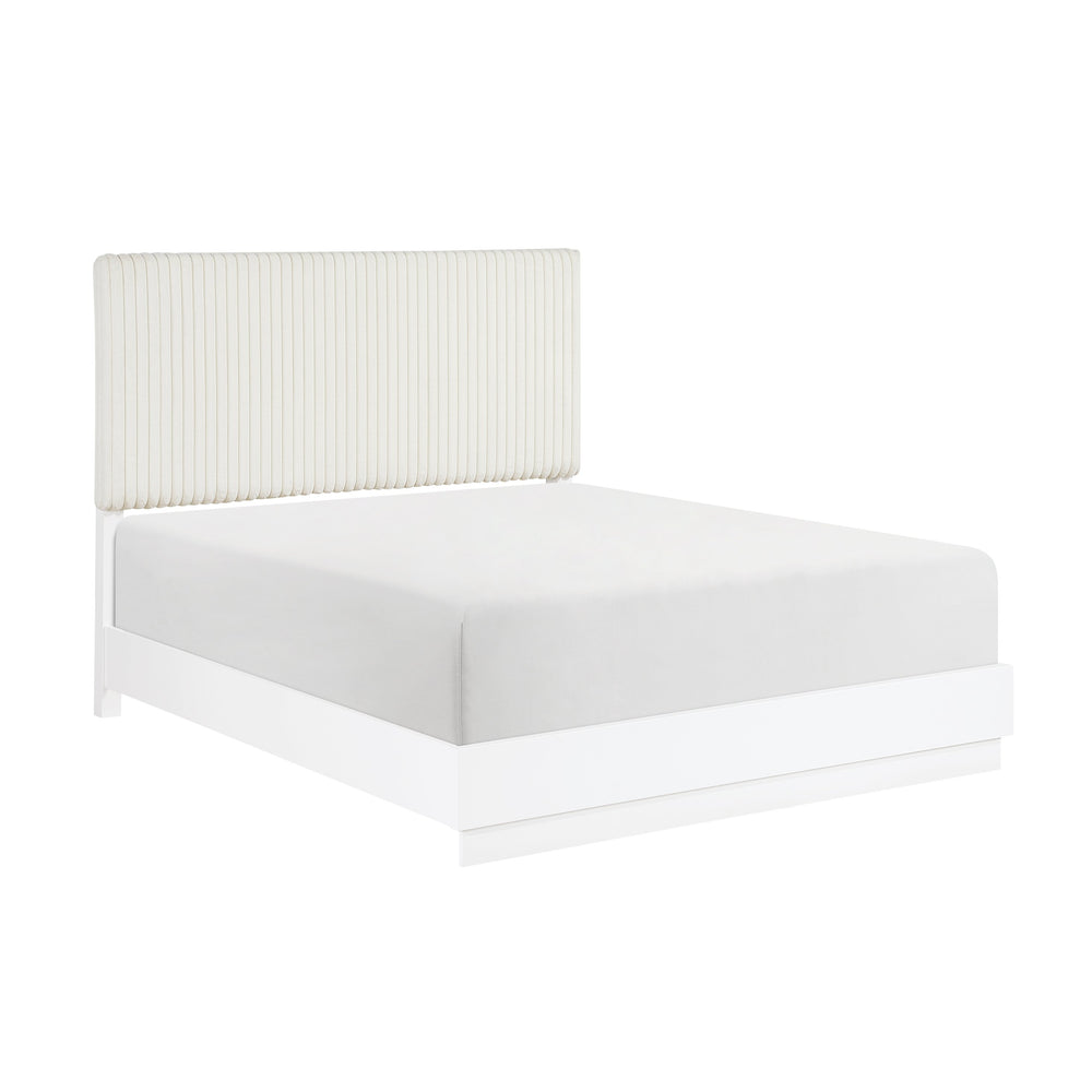 English Elm Luxurious Faux Fur Channel Tufted California King Bed Pearl White Glam Frame B011S02278