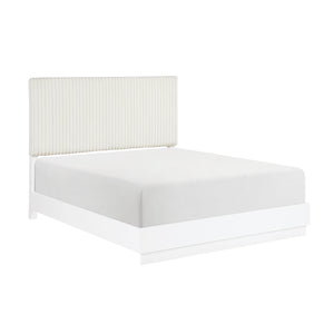 English Elm Luxurious King Bed Cream Faux Fur Tufted Headboard Pearl White Glam Bedroom Frame B011S02279
