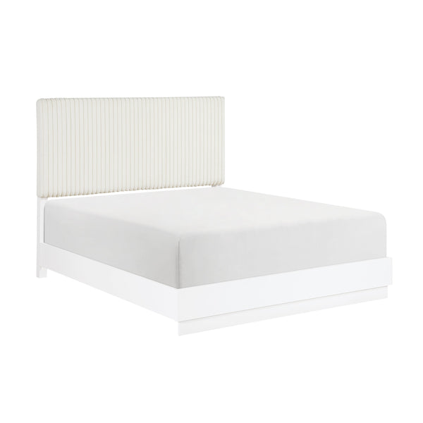 English Elm Luxurious King Bed Cream Faux Fur Tufted Headboard Pearl White Glam Bedroom Frame B011S02279