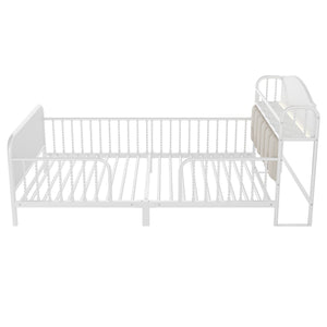 English Elm Twin Solid Wood Platform Bed with Guardrail for Kids, Low-Profile Sturdy Pine Frame, Safe Sleep Solution White 43.7 L x 16.93 W x 9.65 H W2593P337432
