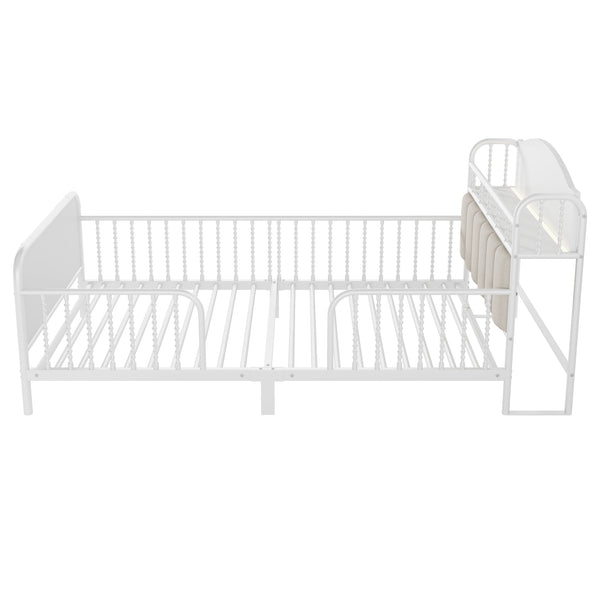 English Elm Twin Solid Wood Platform Bed with Guardrail for Kids, Low-Profile Sturdy Pine Frame, Safe Sleep Solution White 43.7 L x 16.93 W x 9.65 H W2593P337432