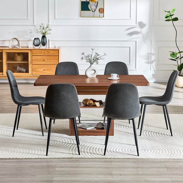 English Elm Expandable Dining Set with Pu Leather Chairs Modern Mdf Table Seats up to Eight W1151S04713