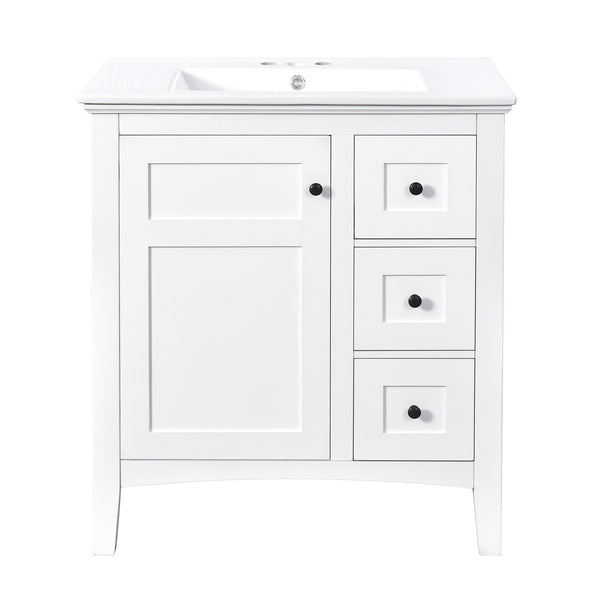 English Elm 30 Inch Bathroom Vanity with Ceramic Sink and 3 Smooth-Glide Drawers, Modern Moisture-Resistant Storage White N710P252105K
