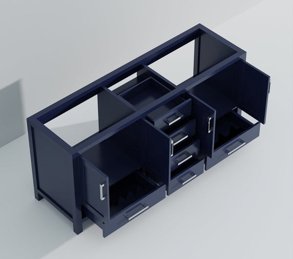 English Elm Navy Wood Double Bath Vanity 72" W x 22" D – Solid Frame, Soft-Close Drawers, 2 Cabinets, Open Shelf, Full Assembly B2731P258923