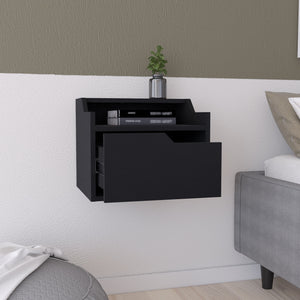 English Elm Winchester Floating Nightstand with Dual-Tier Surface, Spacious Drawer, Wall-Mount Modern Storage Black 18 L x 17 W x 5 H B097P199742