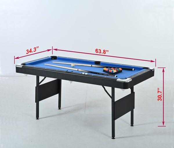 English Elm Pool Billiard Table Foldable Steel Frame Velvet Cloth Surface Home Game Room Black+Blue W1936P334778