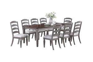 English Elm Beautiful Contemporary 9pc Dining Set with Leaf Extension, Tapered Carved Legs & Contrasting Top for Elegant Entertaining Cherry,LIGHT GREY 76.25 L x 45.75 W x 8 H B011S01623