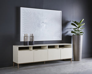 Sunpan Ambrose Modular Media Console & Cabinet - Elegant Oak Design with Stylish Soft Close Doors Champagne Gold / Cream