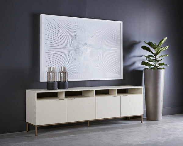 Sunpan Ambrose Modular Media Console & Cabinet - Elegant Oak Design with Stylish Soft Close Doors Champagne Gold / Cream