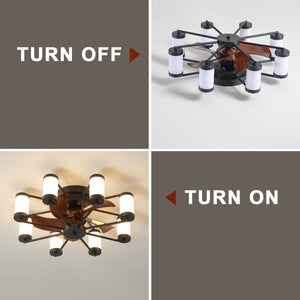 English Elm 21.7 Ceiling Fan Light Windmill Flush Mount with Dimmable LED, Remote, Timer, 6 Speeds, Black Wood-Blade W2312P374761
