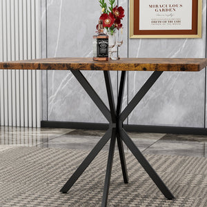 English Elm Square MDF Dining Set for 4 with Faux Marble Top, Mid-Century Modern Iron Legs, Easy-Clean Surface Brown+Black W578S00029