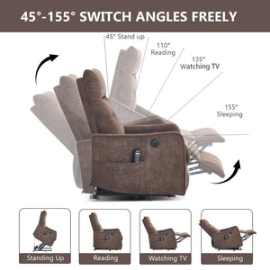 English Elm Beige Chenille Power Lift Recliner with Massage Heat and Usb for Senior Comfort Brown W1803P369080