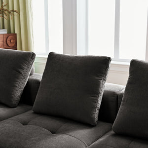 English Elm Luxury Piano Key Chenille Velvet Sofa Solid Wood Frame Three Seat Modern Living Room Grey W1765S00134