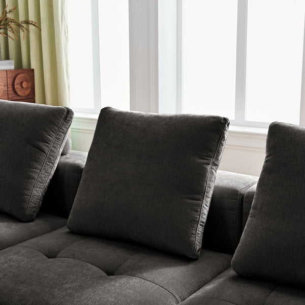 English Elm Luxury Piano Key Chenille Velvet Sofa Solid Wood Frame Three Seat Modern Living Room Grey W1765S00134