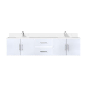 English Elm Glossy White Double Bath Vanity 80" W x 22" D with White Quartz Top, Soft-Close Drawers & Chrome Faucet Set B2731P258739