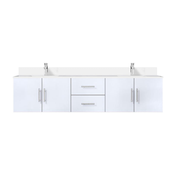 English Elm Glossy White Double Bath Vanity 80" W x 22" D with White Quartz Top, Soft-Close Drawers & Chrome Faucet Set B2731P258739