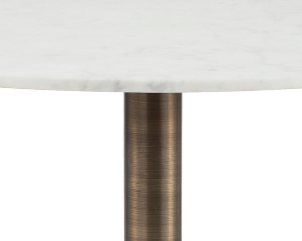 Sunpan Enco Bistro Table - Elegant Art Deco Design with Solid Carrara Marble Top and Antique Gold Base Round - 35W x 35D x 30H