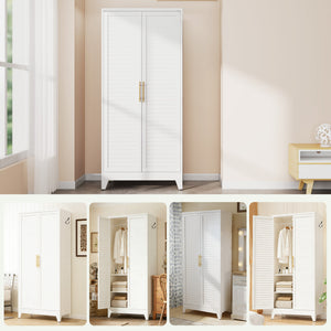 English Elm White Steel Freestanding Wardrobe Cabinet with Rod and Shelves for Dorm or Apartment T2398P480394