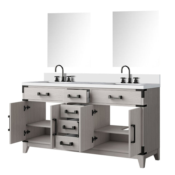 English Elm White Oak Double Bath Vanity With Cultured Marble Top, Chrome Faucet Set & Stylish Mirrors Included B2731S01856-GIGA