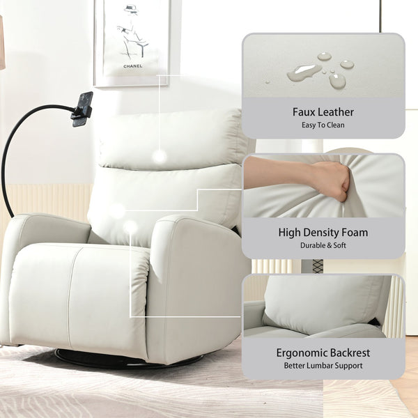 English Elm Rocking Recliner Chair 360° Swivel Glider with 95–160° Recline, Rocking & Phone Holder, Light Gray W1028P185203