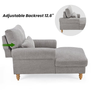 English Elm Upholstered Chaise Lounge Rolled Arms Reclining Back Foam Cushion Elegant Wood Feet Light Gray T3623P411642