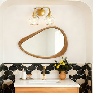 English Elm Modern Irregular Teardrop Wooden Wall Mirror Natural Frame 29.92"x20.08" Mid-Century Vanity Accent W2295P388971