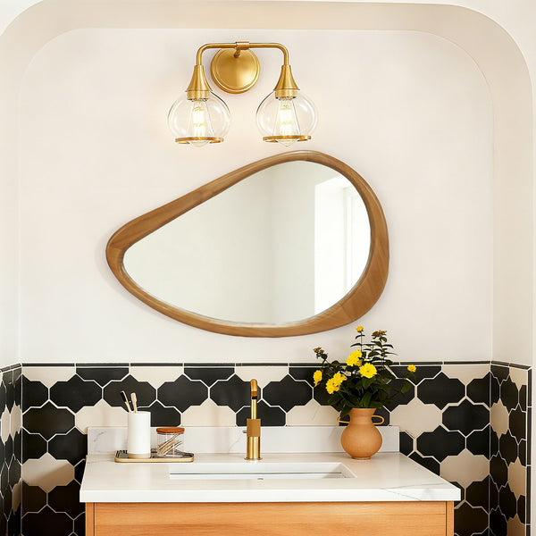 English Elm Modern Irregular Teardrop Wooden Wall Mirror Natural Frame 29.92"x20.08" Mid-Century Vanity Accent W2295P388971