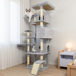 English Elm 71 Inch Floral Cat Tower with Condo Hammock Sisal Posts and Plush Perches for Large Breeds W243P326646