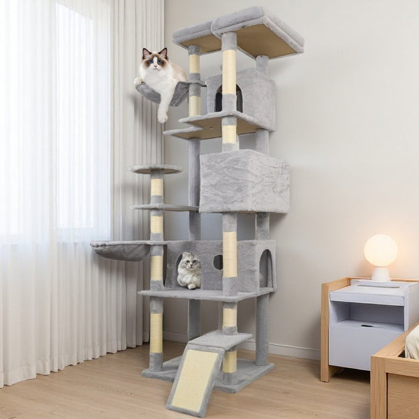 English Elm 71 Inch Floral Cat Tower with Condo Hammock Sisal Posts and Plush Perches for Large Breeds W243P326646