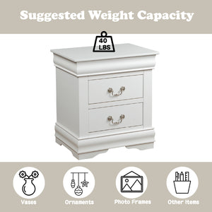 English Elm Louis Louis Philippe nightstand with two smooth-glide drawers, brushed nickel handles, durable dovetail build enhancing bedroom organization White 27 L x 18 W x 23 H B2726P252734