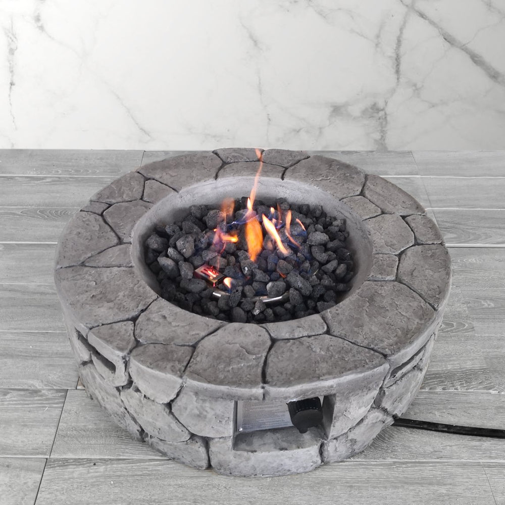 English Elm 9'' Fiber Reinforced Concrete Outdoor Fire Pit, 40,000 BTU Propane, 28" W Rustic Stone Look, Cover Included B120P198408