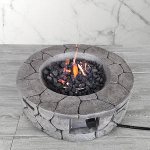 English Elm 9'' Fiber Reinforced Concrete Outdoor Fire Pit, 40,000 BTU Propane, 28" W Rustic Stone Look, Cover Included B120P198408