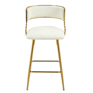 English Elm (SET of 2) 26" Counter Bar Stools Corduroy Beige with Backrest, Gold Chrome Base & Footrest, Plush Seat W2215P195291