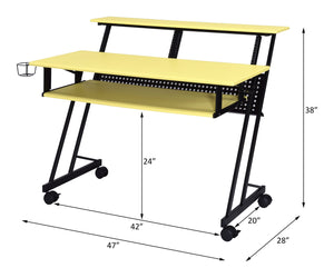 English Elm Suitor Studio Desk in Yellow & Black – Metal/MDF Recording Workstation with Keyboard Tray, Wheels B2726P268630