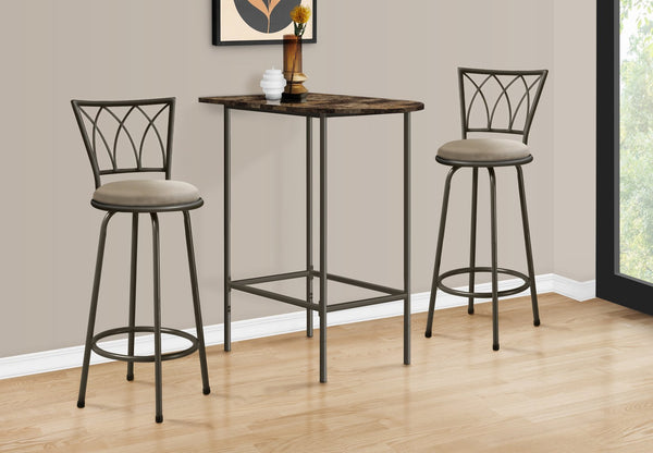 English Elm Home Bar Table - Contemporary 36" Pub Height Design With Brown Marble-Look Top & Metal Legs B2710P219005