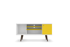 English Elm Liberty 53" Mid-Century Modern Tv Stand In White & Vibrant Yellow With Smart Storage Solutions B365P398338